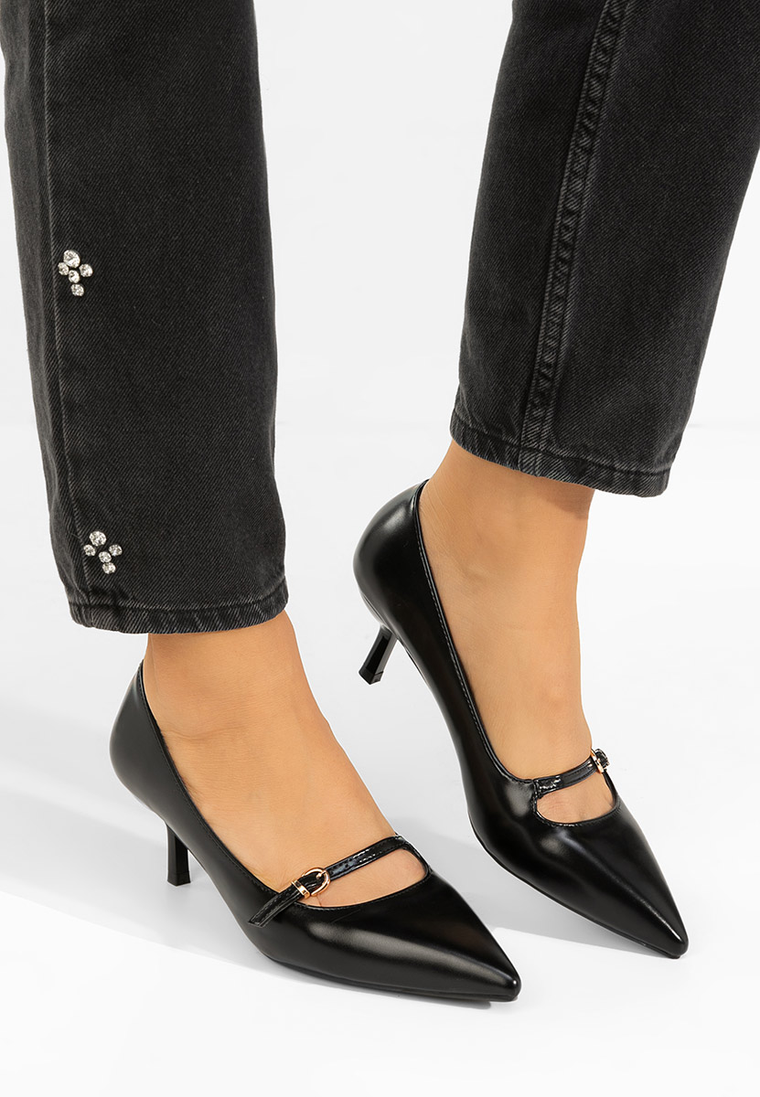 Czarne szpilki na niskim obcasie Rilora