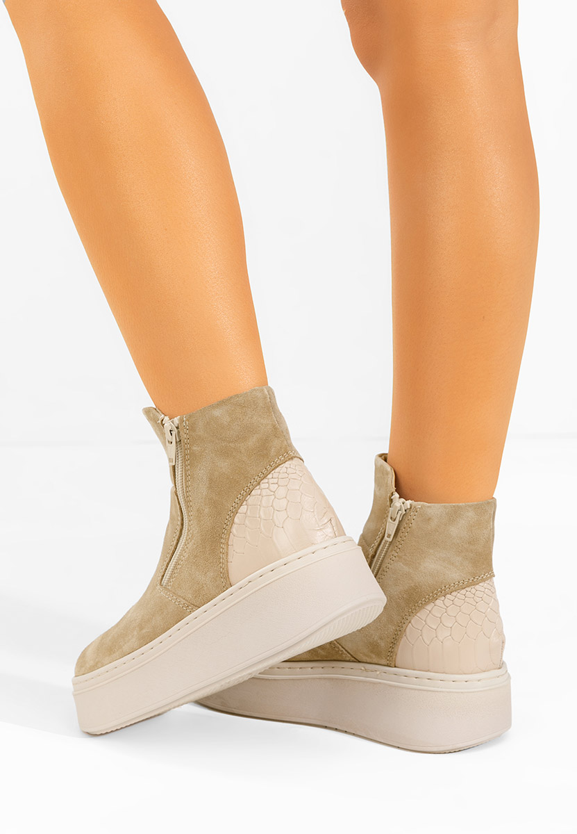 Beżowe botki damskie skórzane Andiora