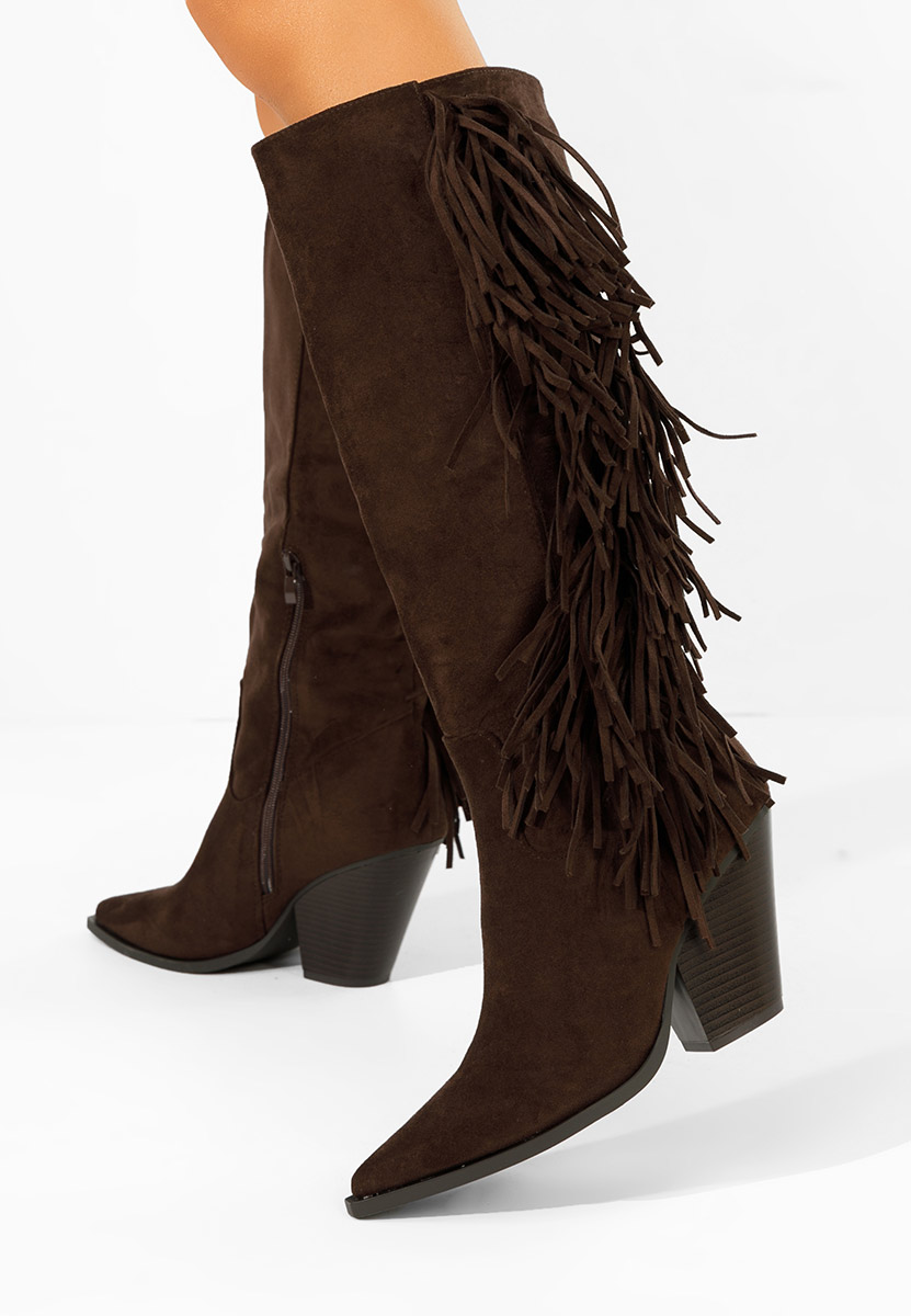 Brązowe kozaki na słupku Brania