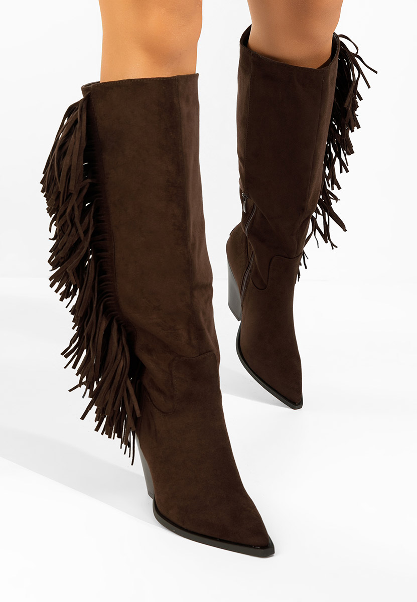 Brązowe kozaki na słupku Brania