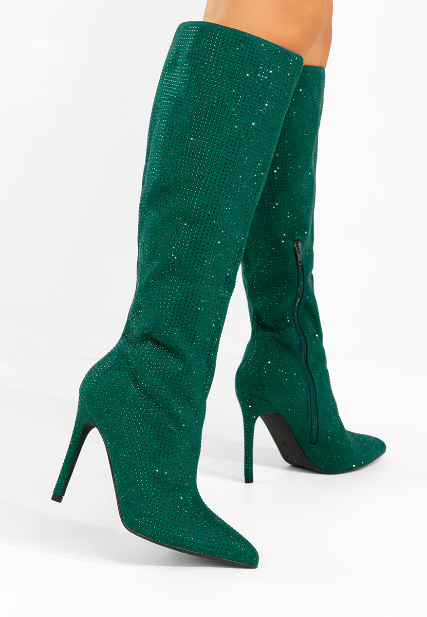 Zielone kozaki na szpilce Minodora