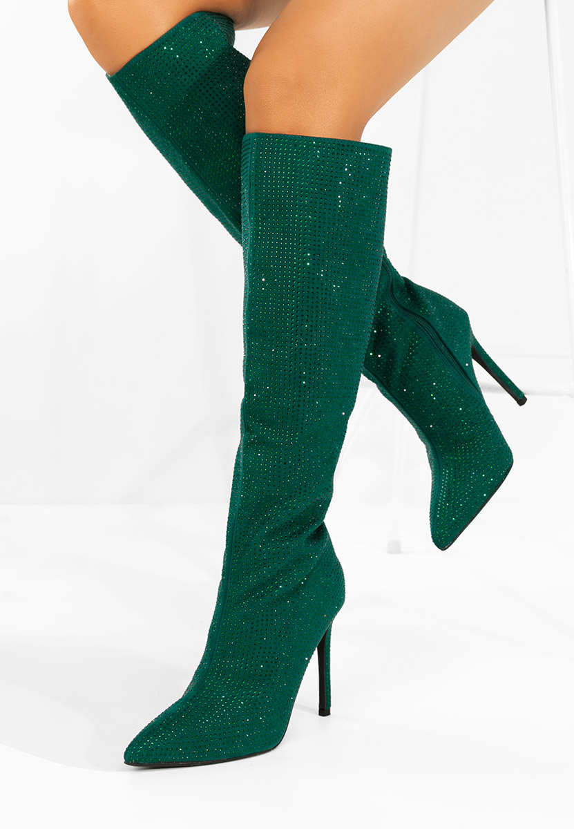 Zielone kozaki na szpilce Minodora