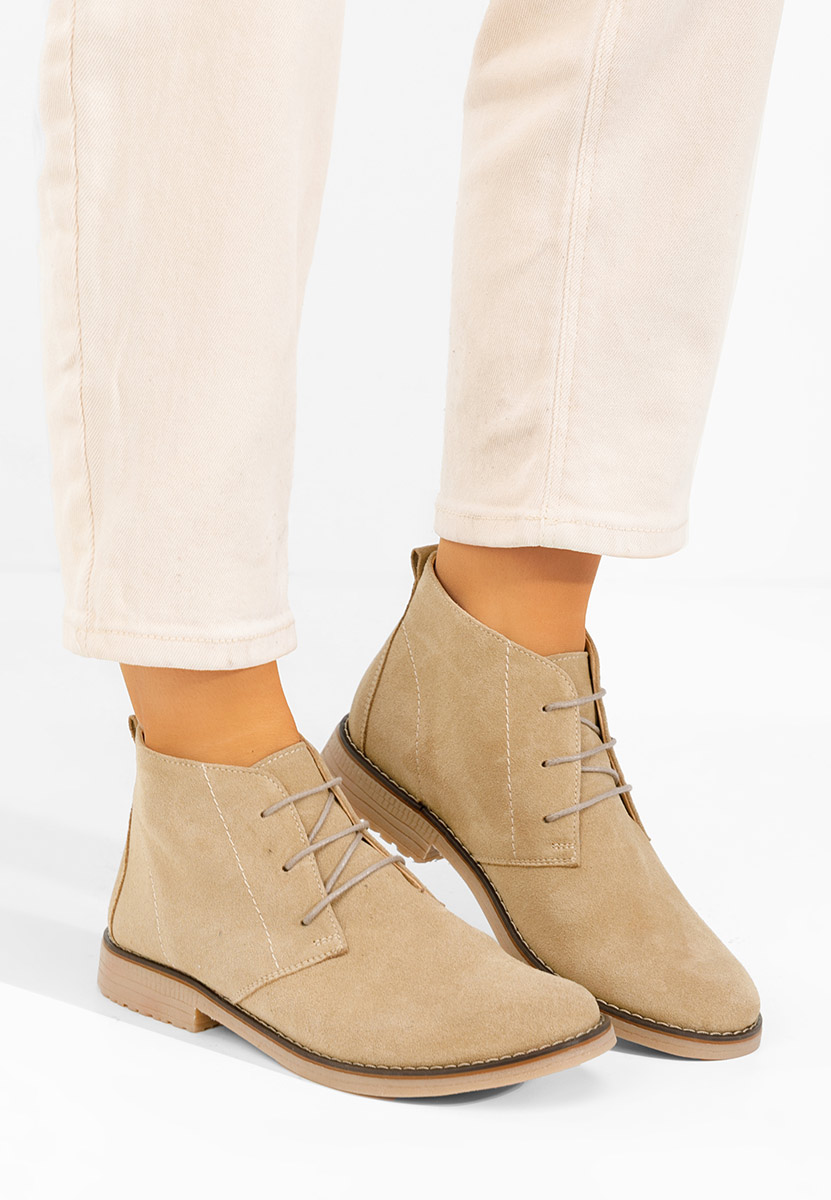 Beżowe botki zamszowe damskie Kalisa V5
