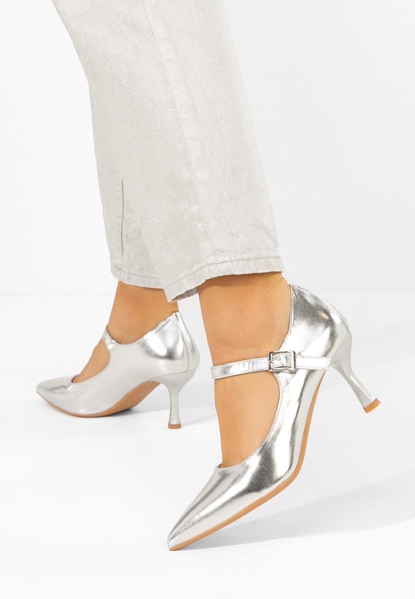 Srebrne czółenka na szpilce Rosilla