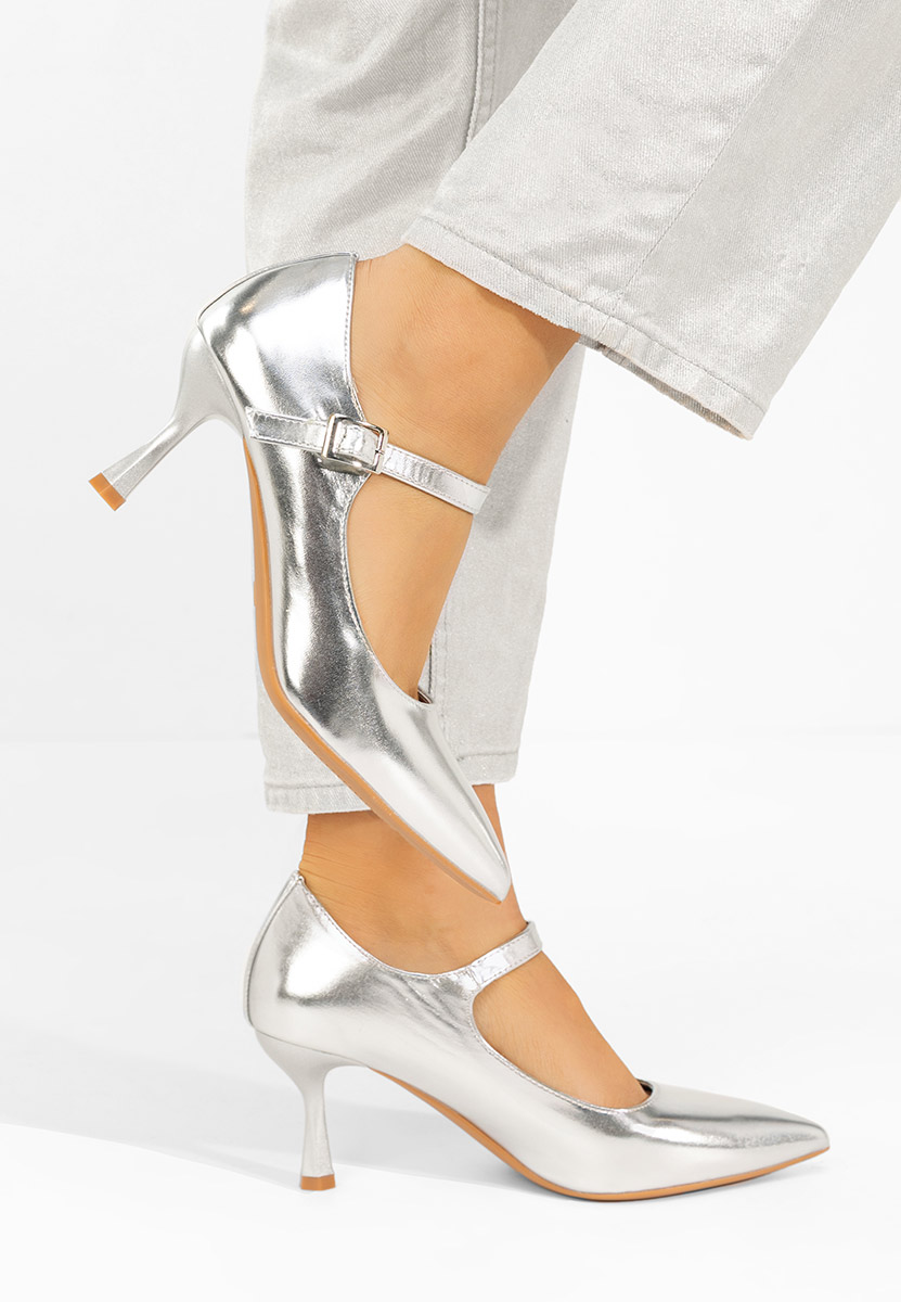 Srebrne czółenka na szpilce Rosilla