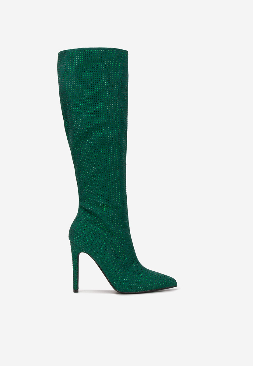 Zielone kozaki na szpilce Minodora