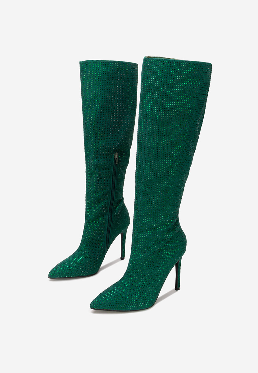 Zielone kozaki na szpilce Minodora