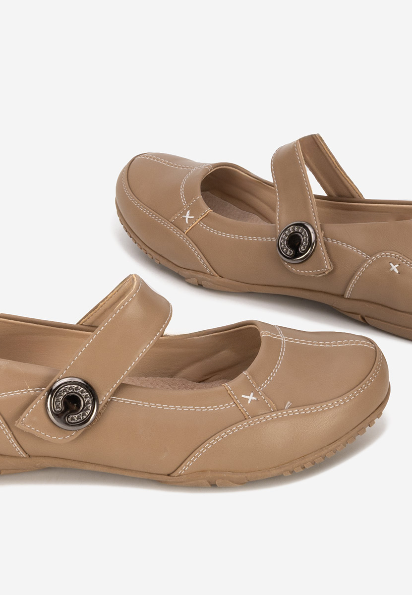 Khaki baleriny z paskiem Chedia