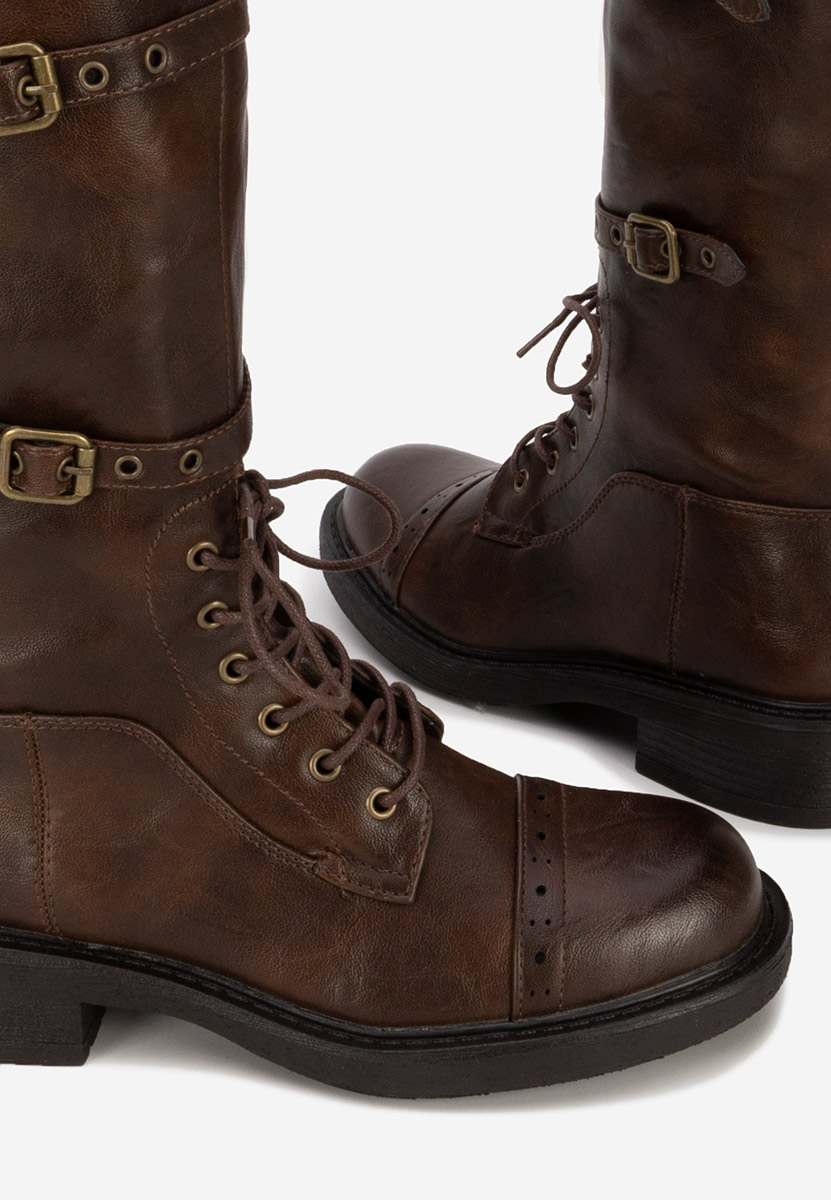 Brązowe kozaki sznurowane Frosina