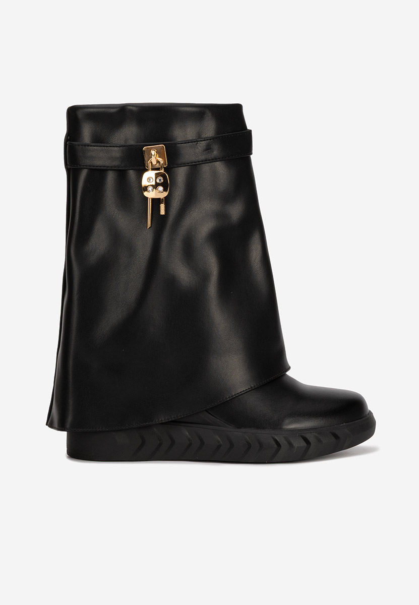 Czarne kozaki na koturnie Serena