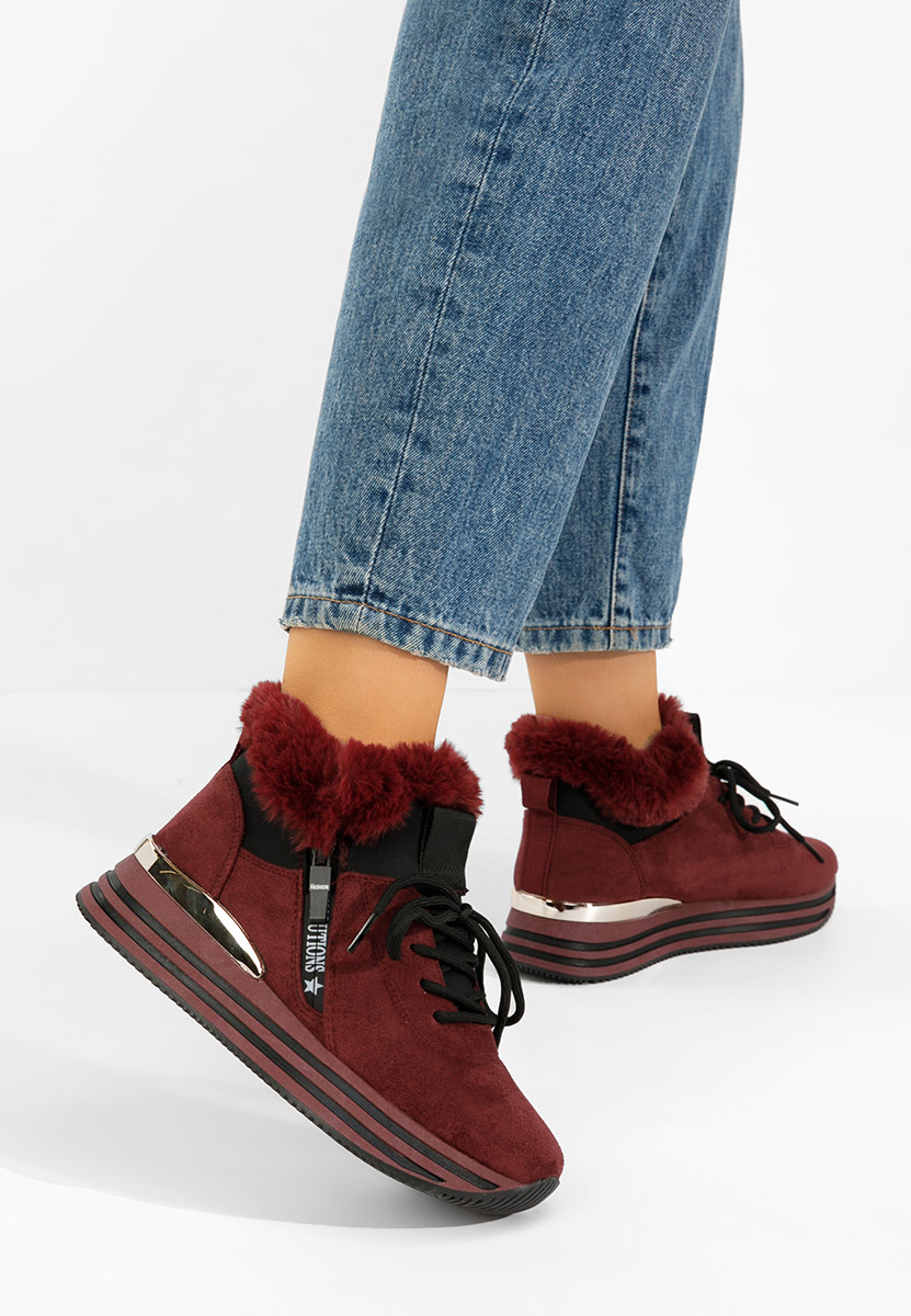 Bordowe zimowe sneakersy damskie Axira