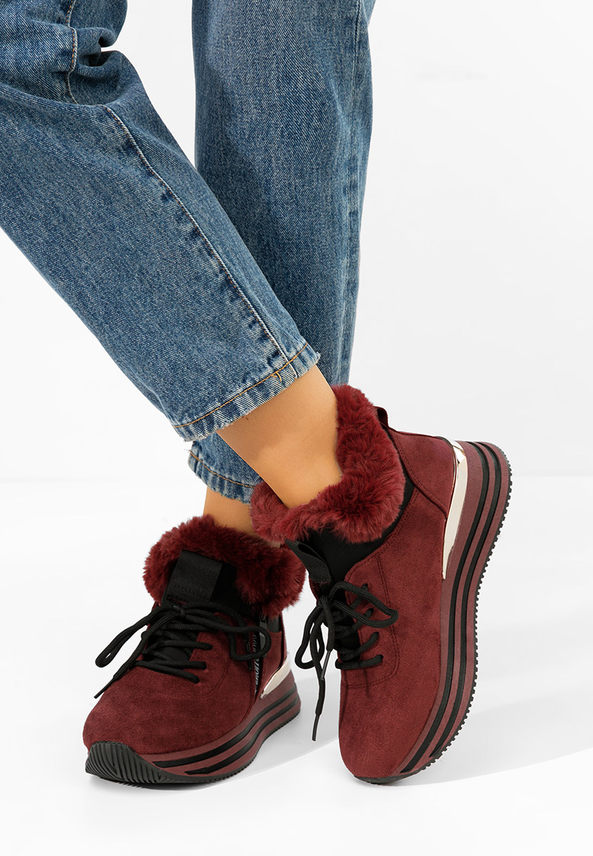 Bordowe zimowe sneakersy damskie Axira