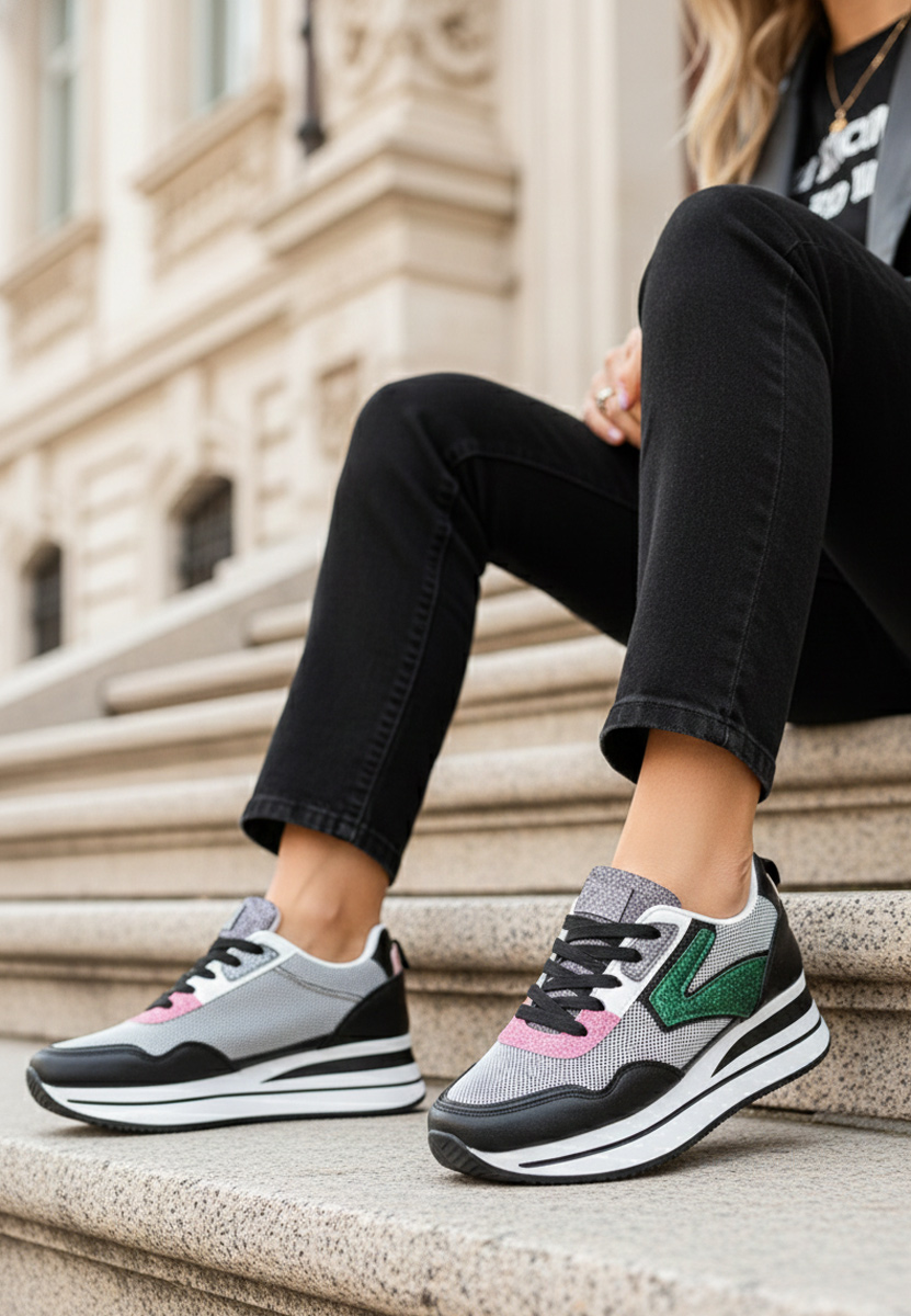 Czarne sneakersy na platformie Tarika