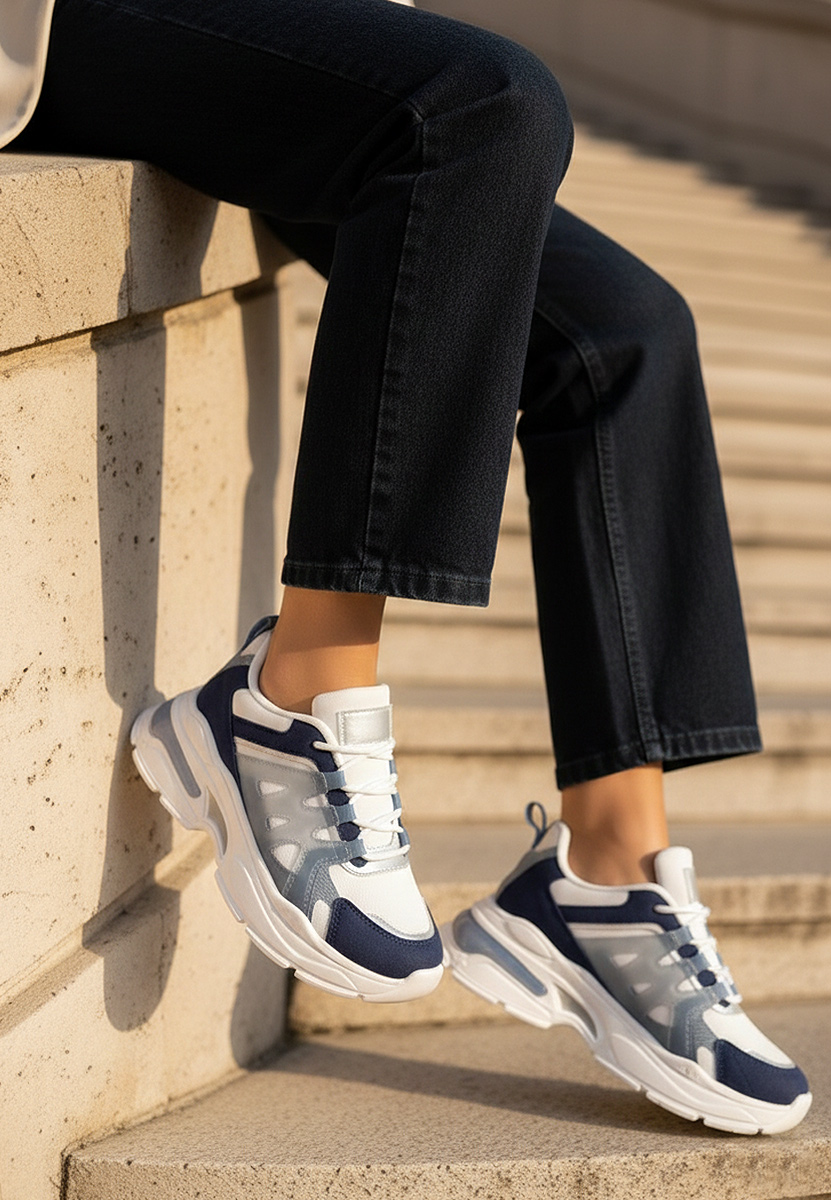 Niebieskie sneakersy na koturnie Alverisa