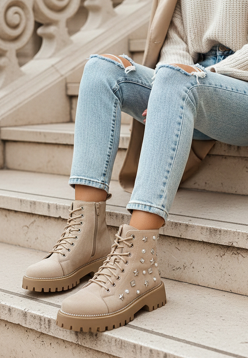 Beżowe trapery damskie Stelyana