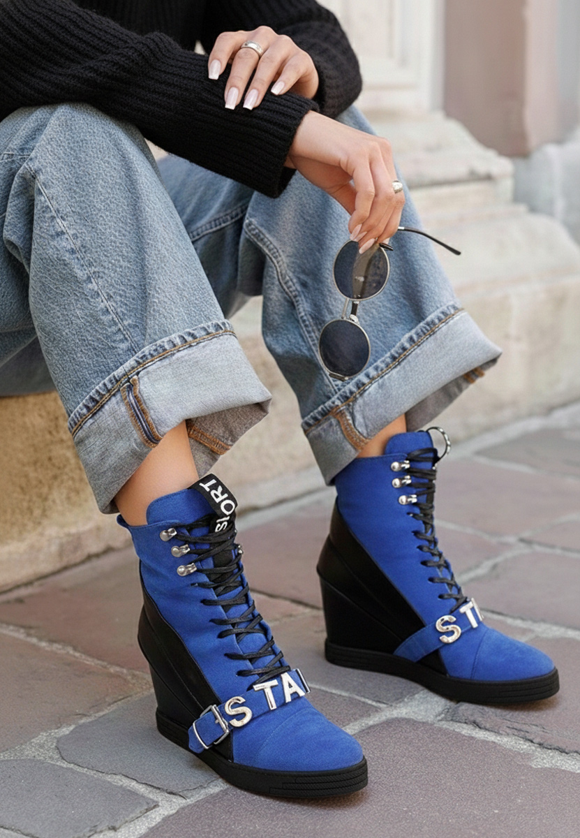 Niebieskie sneakersy na koturnie Candy