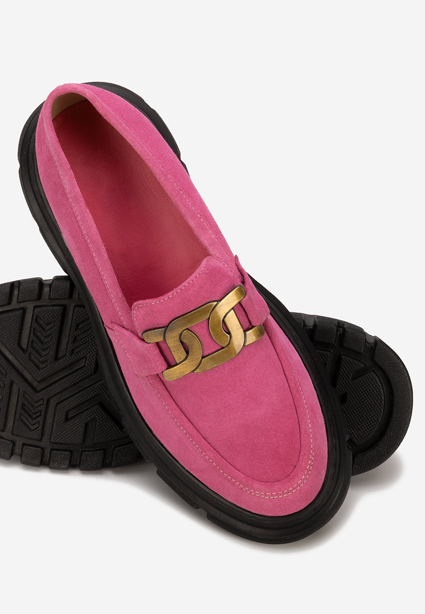 Fuksjowe skórzane mokasyny Haza V4