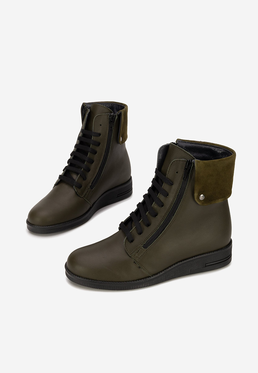 Khaki botki damskie skórzane Monserrate