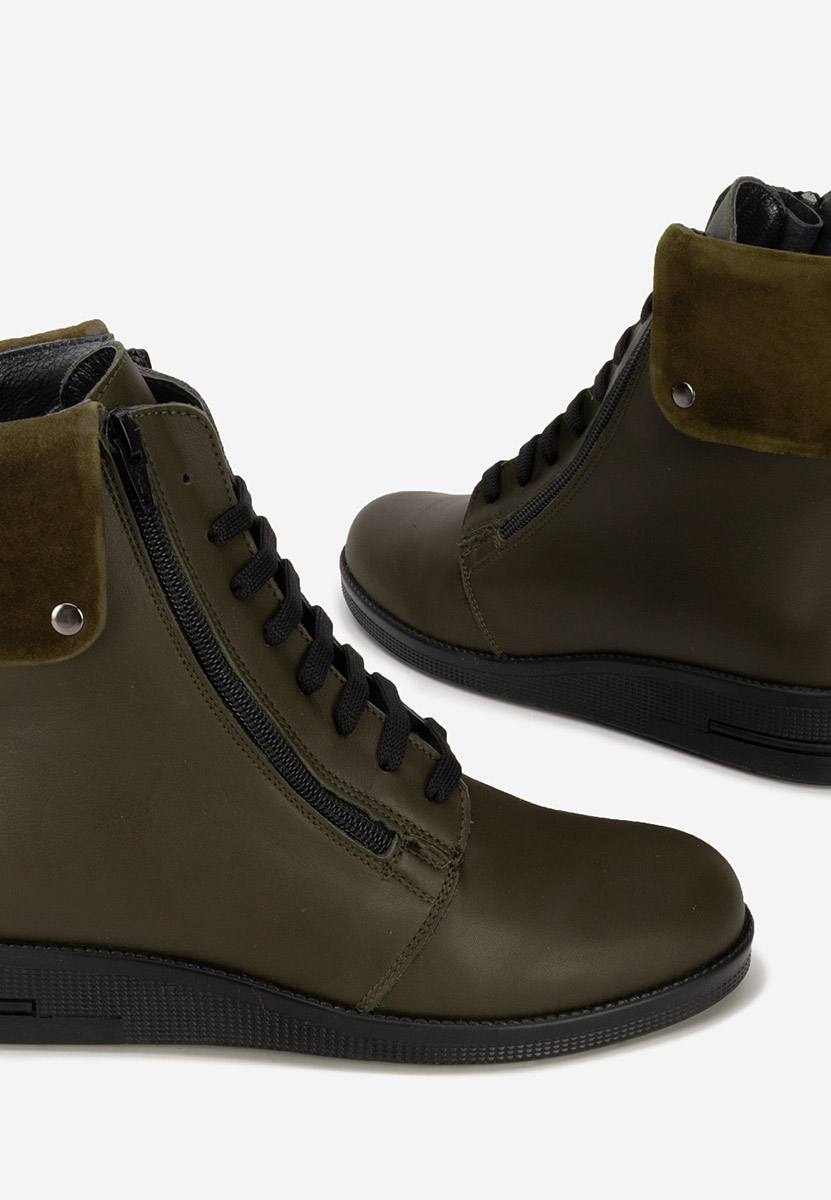 Khaki botki damskie skórzane Monserrate