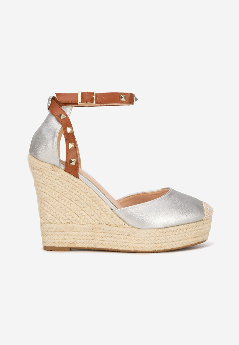 Srebrne sandały na koturnie Riviella