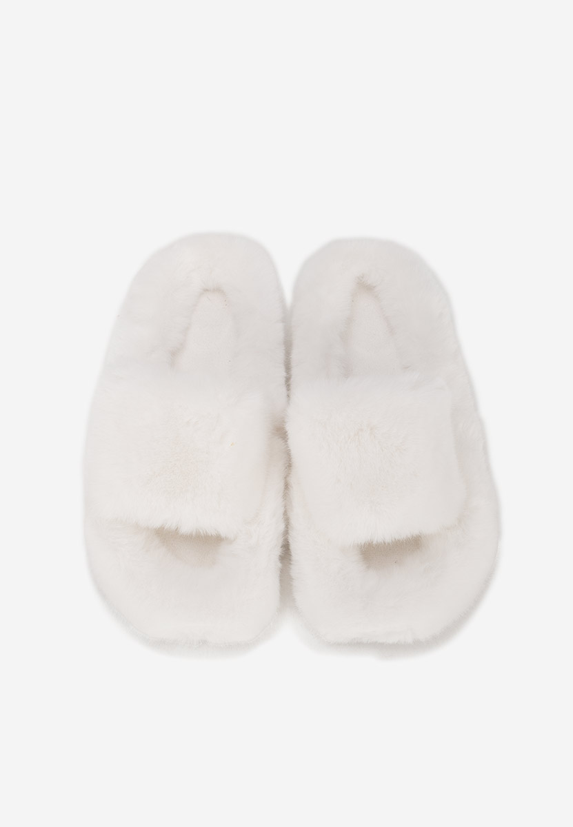 Białe klapki z futerkiem Amalianna