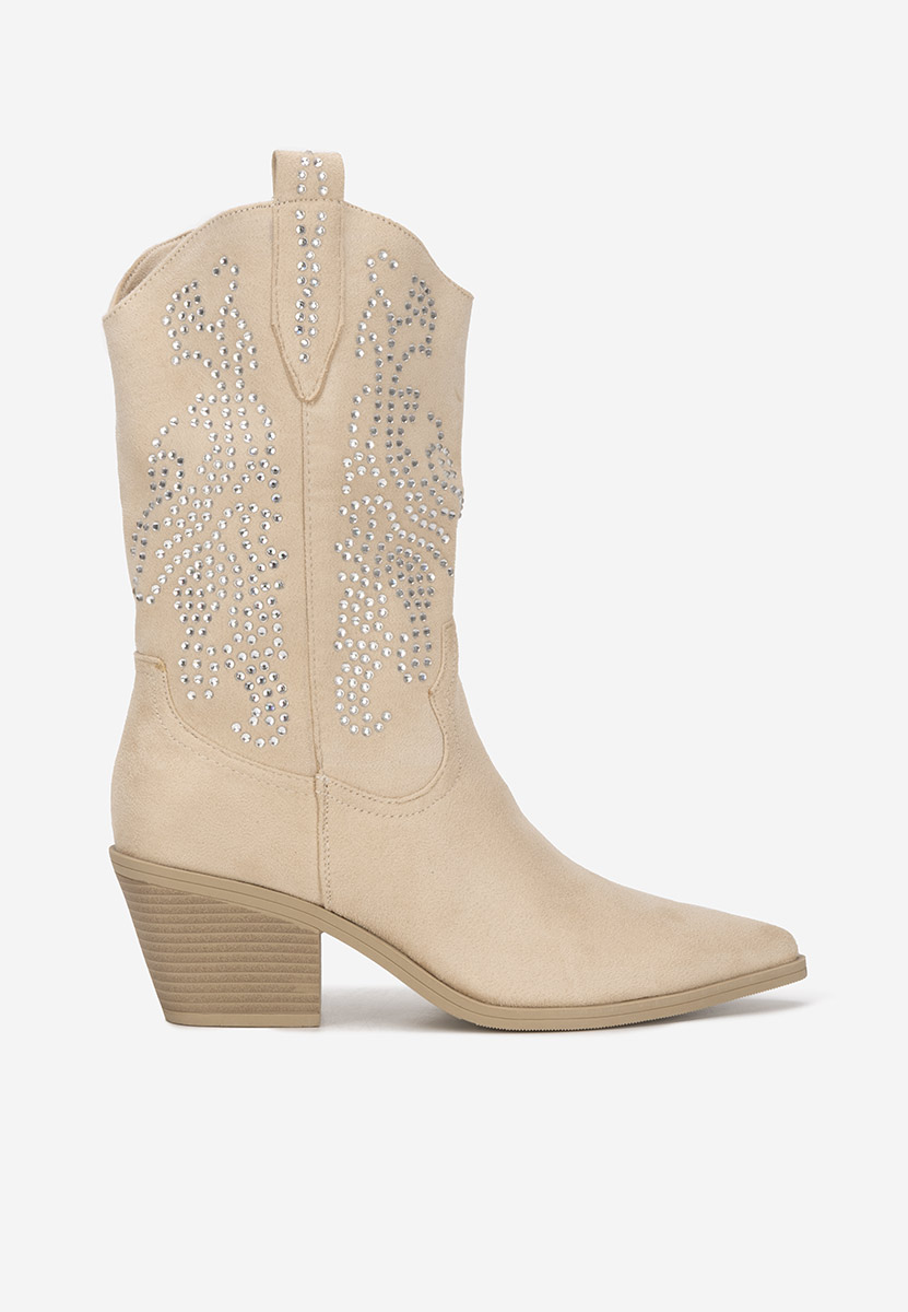 Beżowe kozaki kowbojki damskie Avice