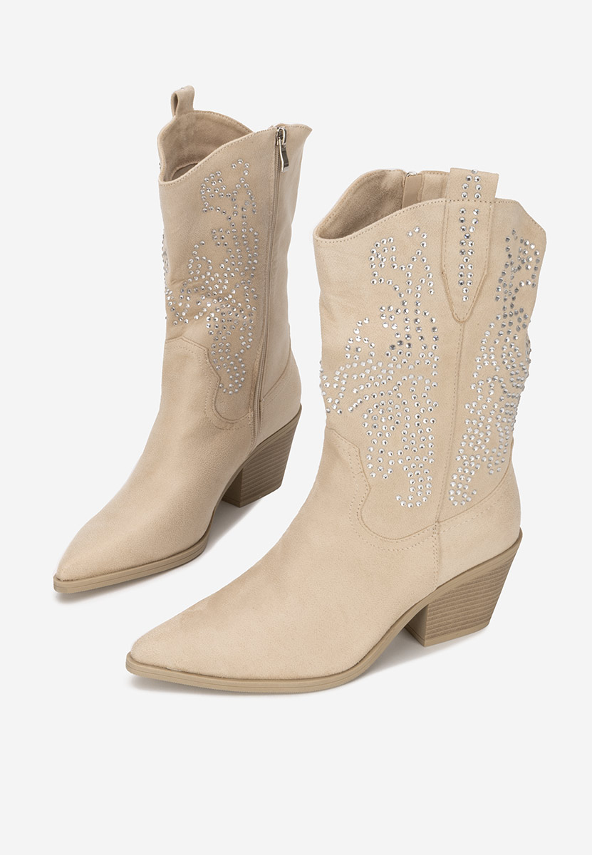 Beżowe kozaki kowbojki damskie Avice