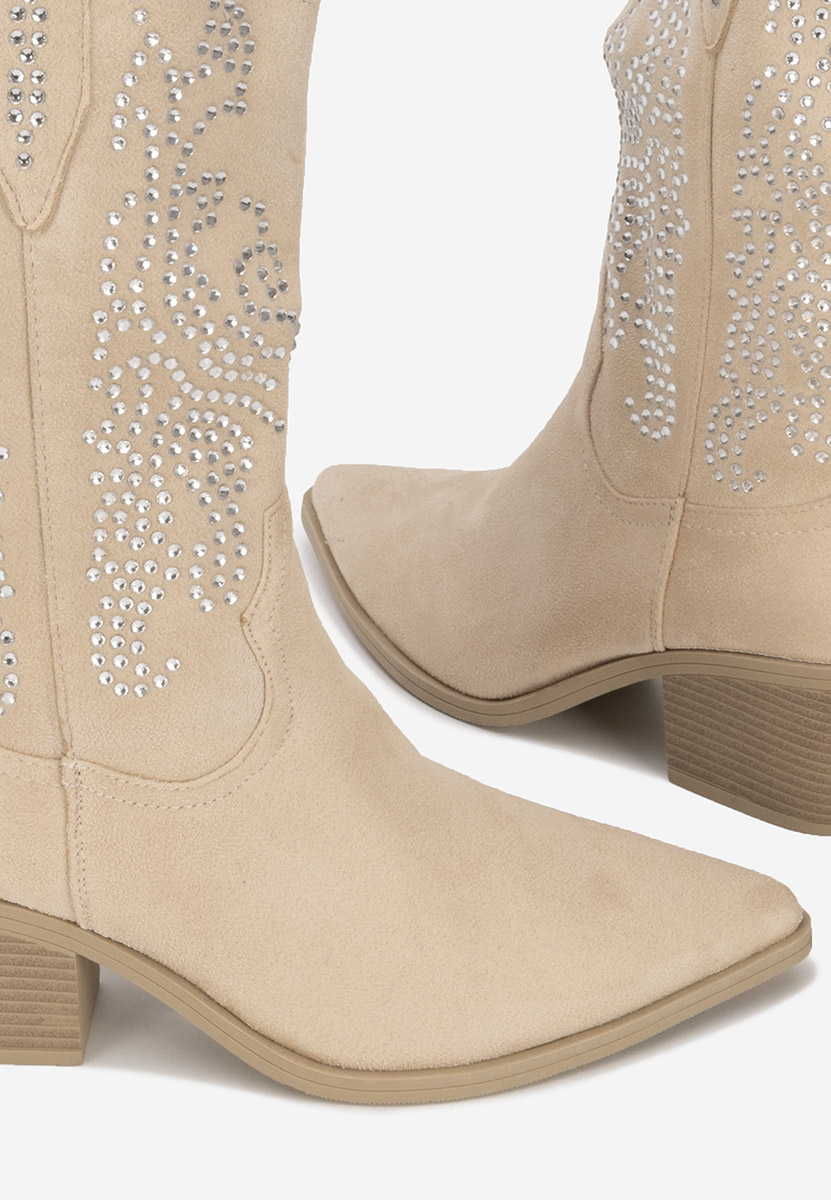 Beżowe kozaki kowbojki damskie Avice