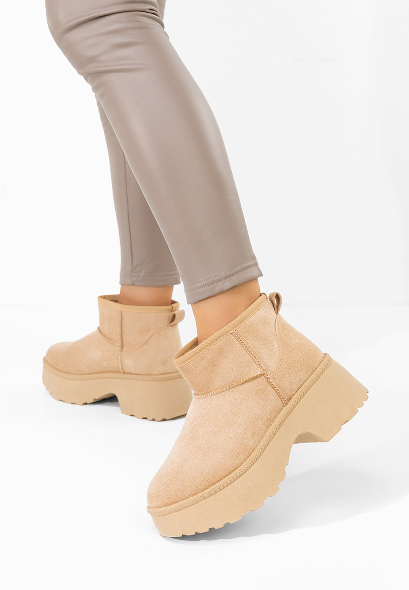 Beżowe botki damskie ocieplane Tarnia