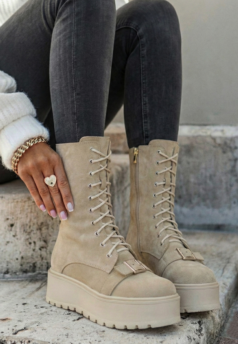 Beżowe botki damskie skórzane Sorelia