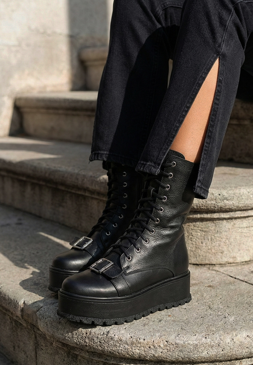 Czarne botki damskie skórzane Sorelia