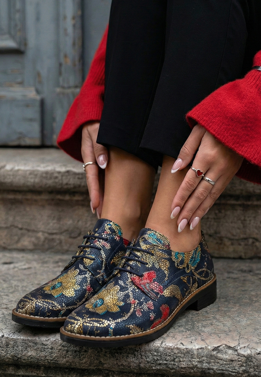 Wielokolorowy oxfordy damskie skórzane Otivera