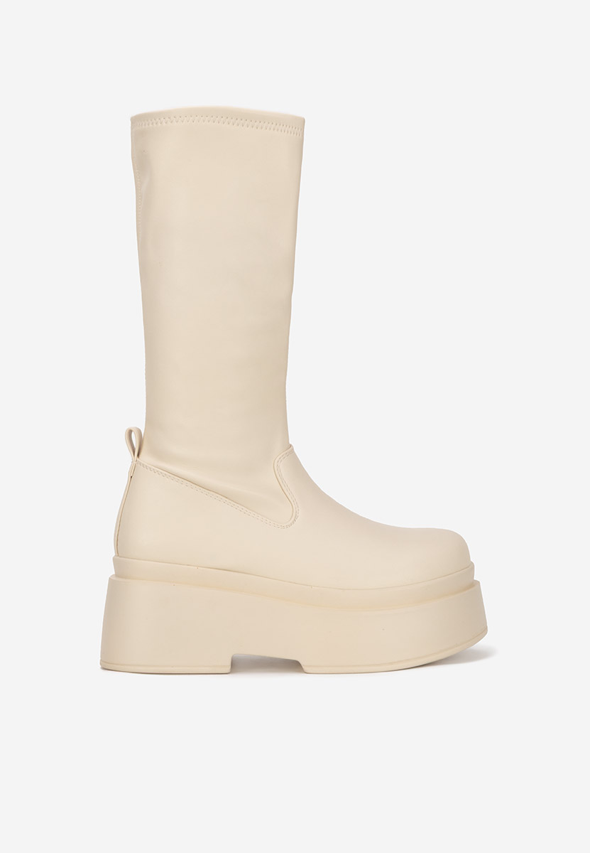 Beżowe kozaki na platformie Naiora