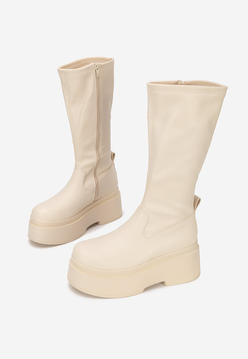 Beżowe kozaki na platformie Naiora