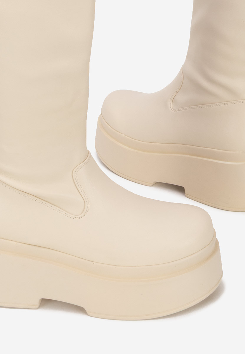 Beżowe kozaki na platformie Naiora