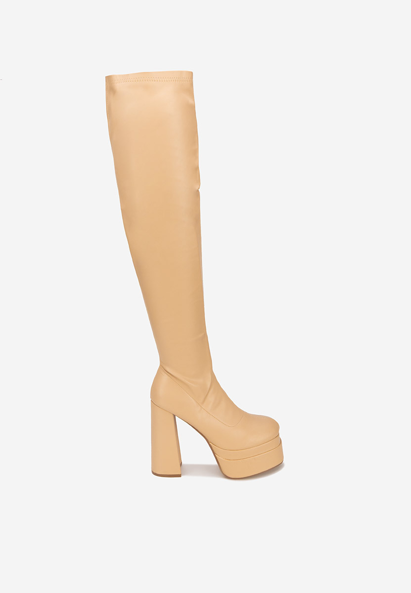 Beżowe długie kozaki za kolano Almadina