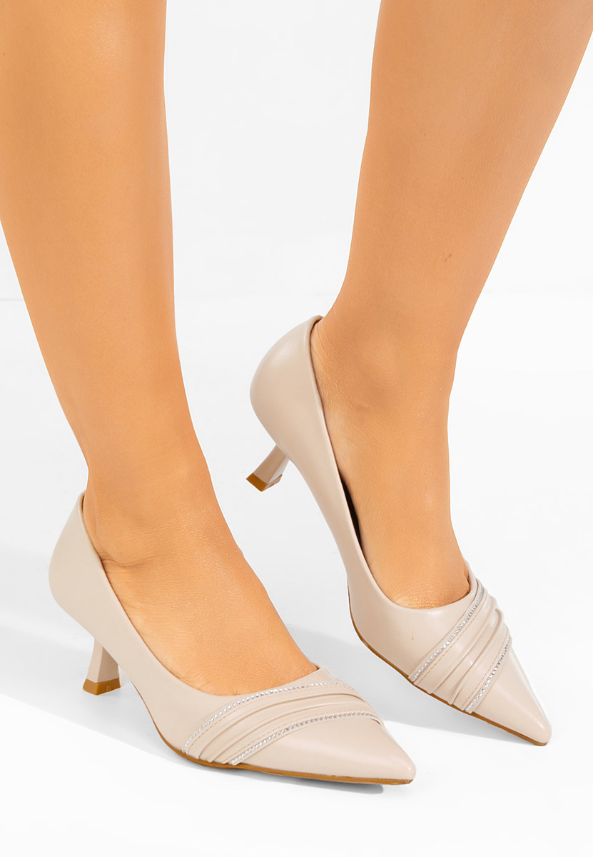 Beżowe czółenka na niskim obcasie Enolia