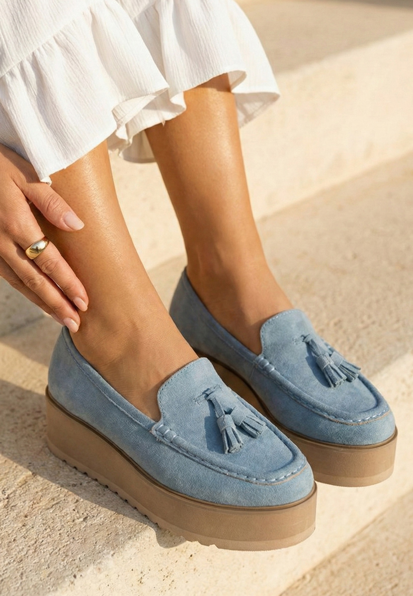 Niebieskie mokasyny na platformie Leondra