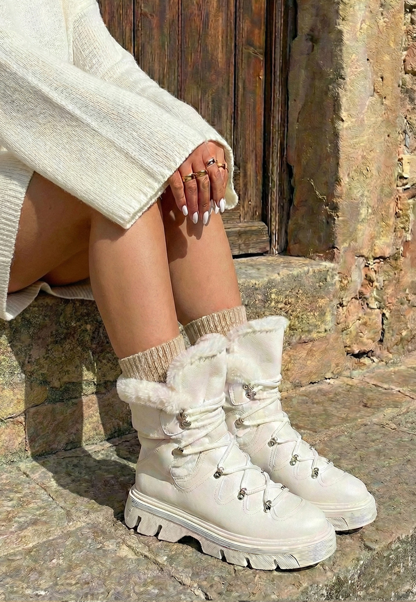 Białe botki damskie ocieplane Celima