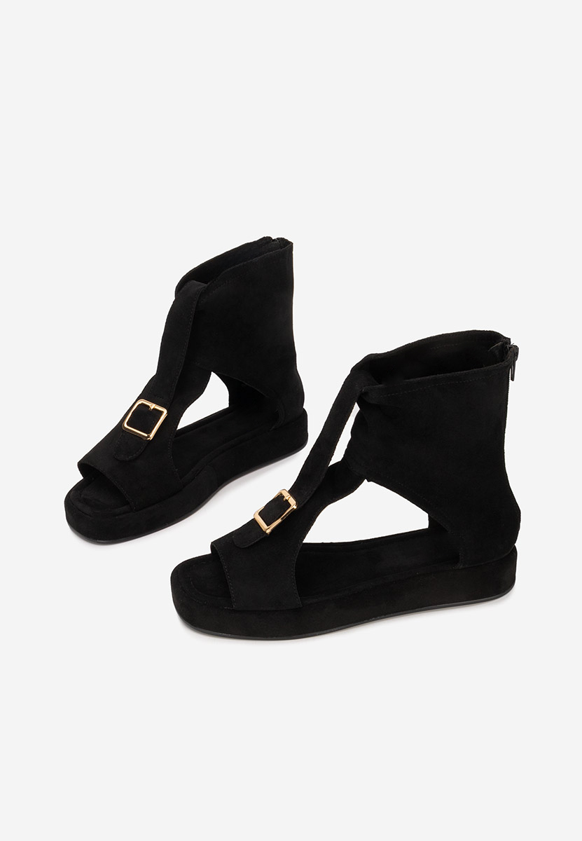 Czarne sandały damskie płaskie Petria