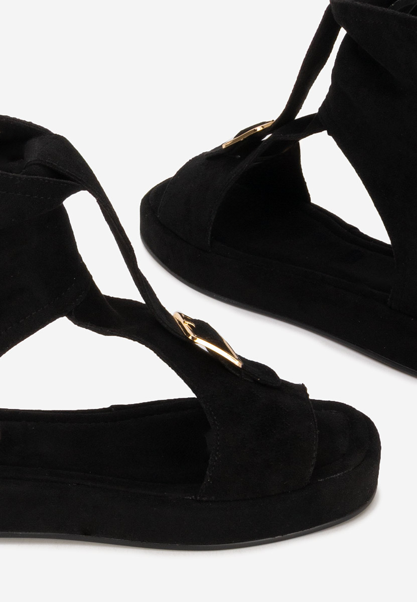 Czarne sandały damskie płaskie Petria