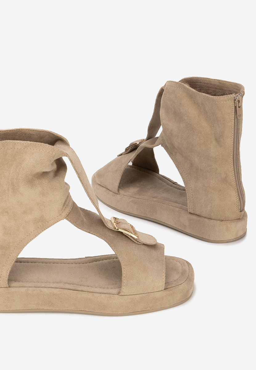 Khaki sandały damskie płaskie Petria