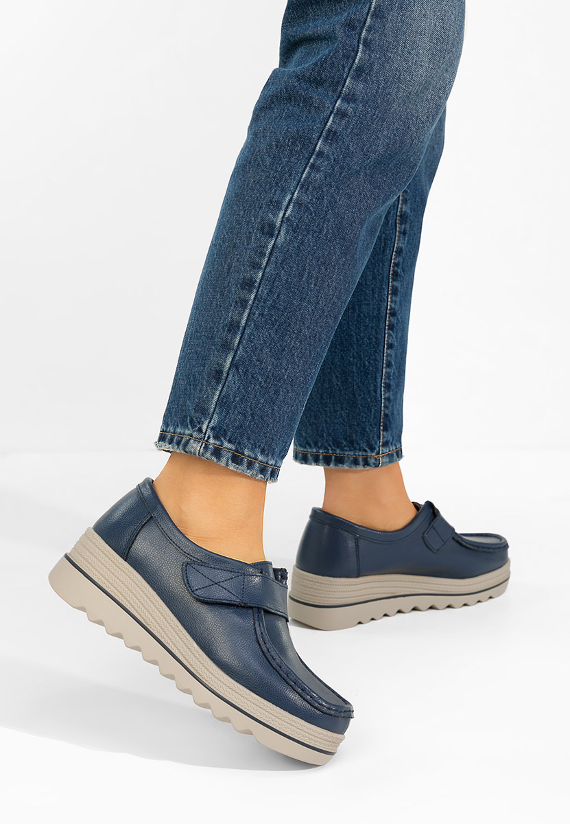 Granatowe mokasyny na koturnie Hanina