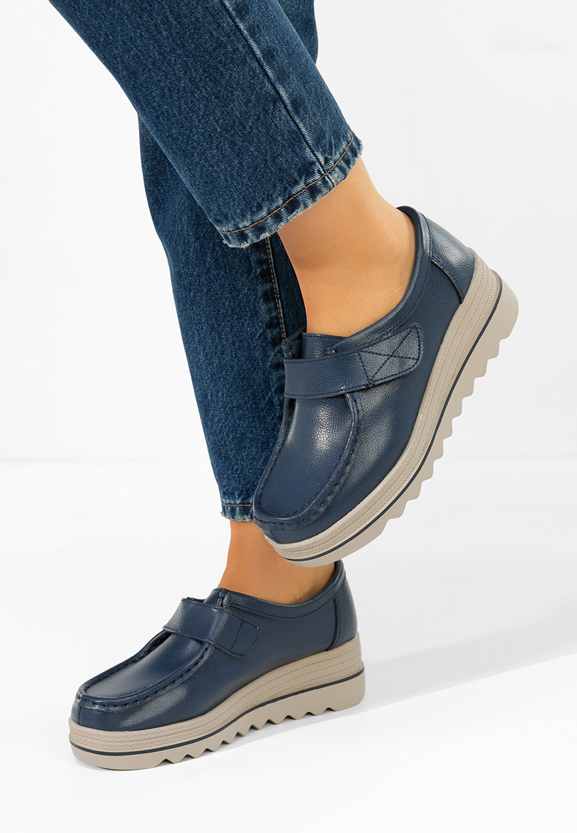 Granatowe mokasyny na koturnie Hanina