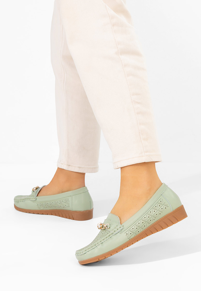 Zielone mokasyny damskie skórzane Giona