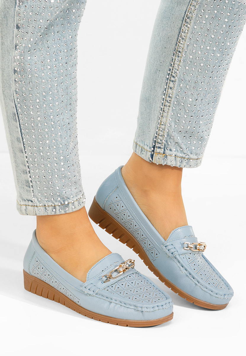 Niebieskie mokasyny damskie skórzane Giona