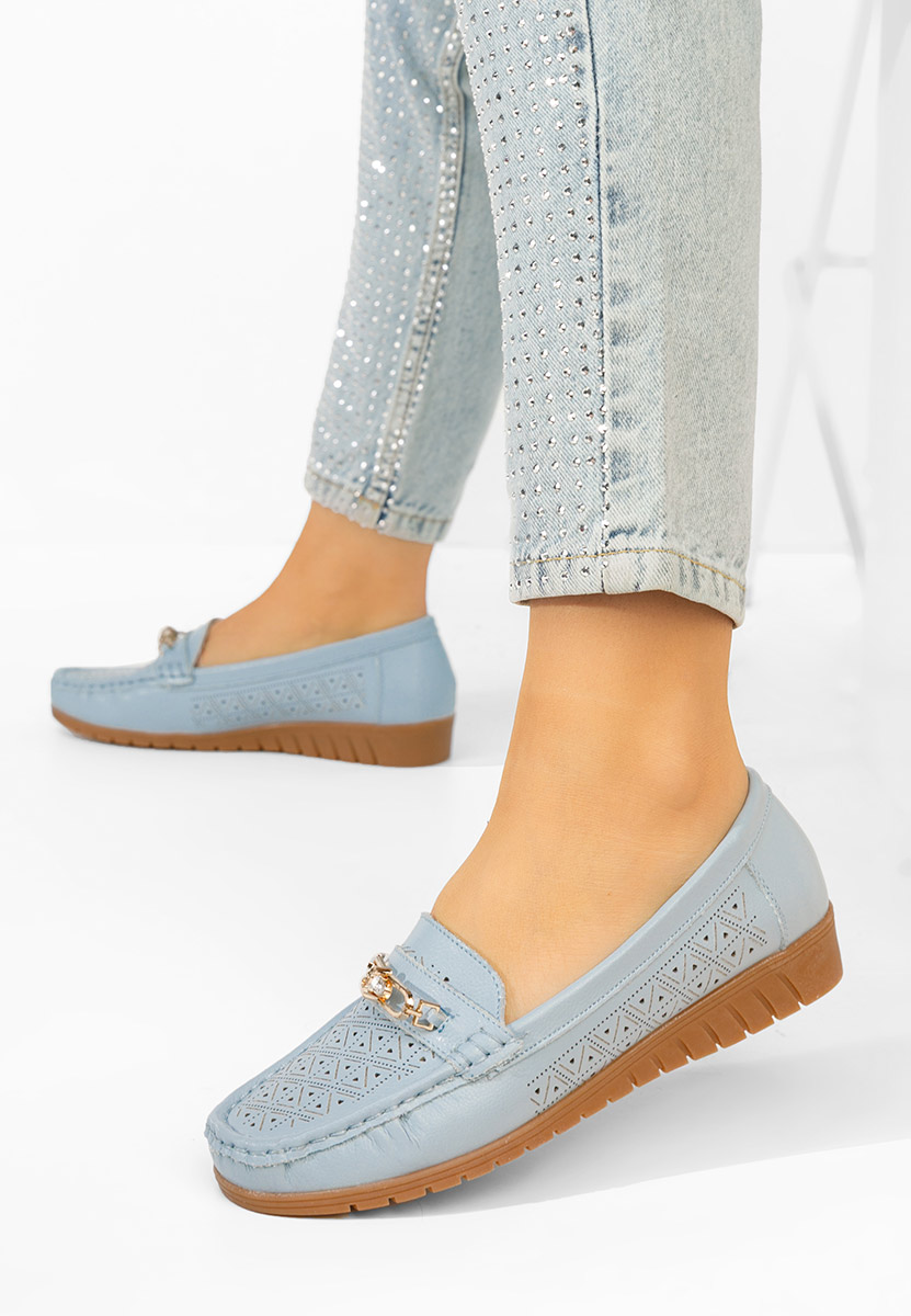 Niebieskie mokasyny damskie skórzane Giona