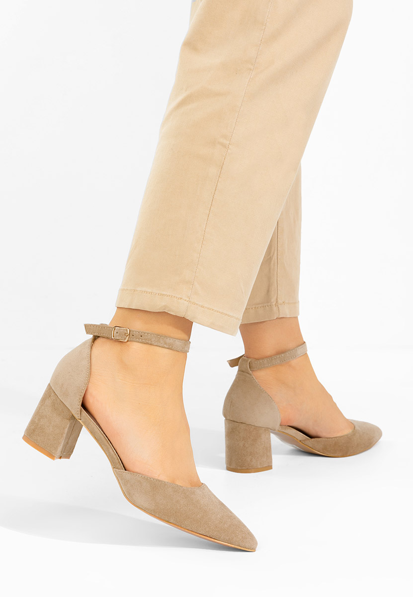 Khaki czółenka na słupku Elrosa