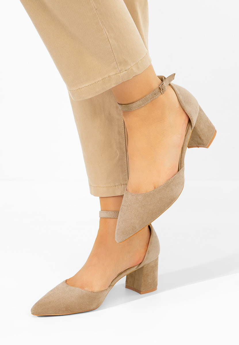 Khaki czółenka na słupku Elrosa