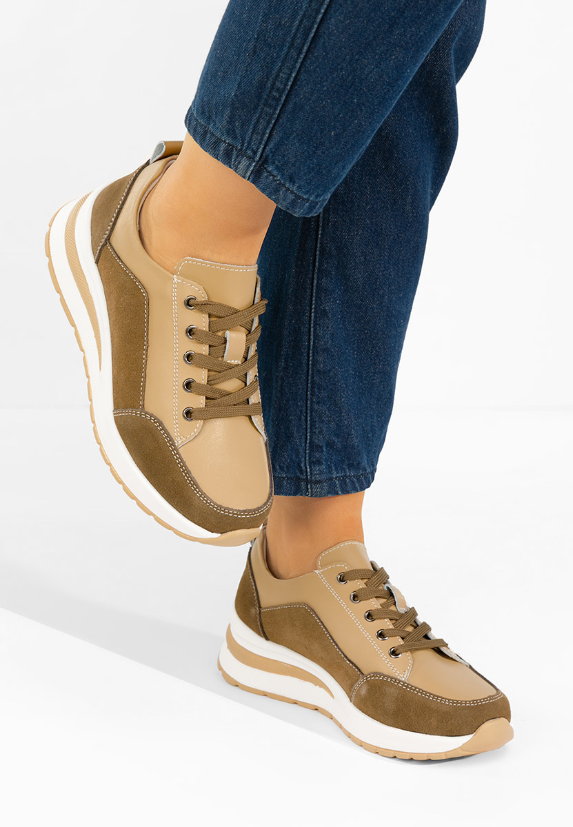 Khaki sneakersy na koturnie Janelia